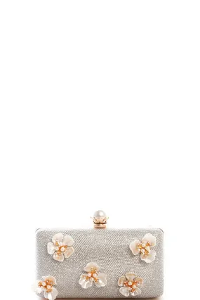 Elegant Rhinestone Floral Crystal Silver Clutch