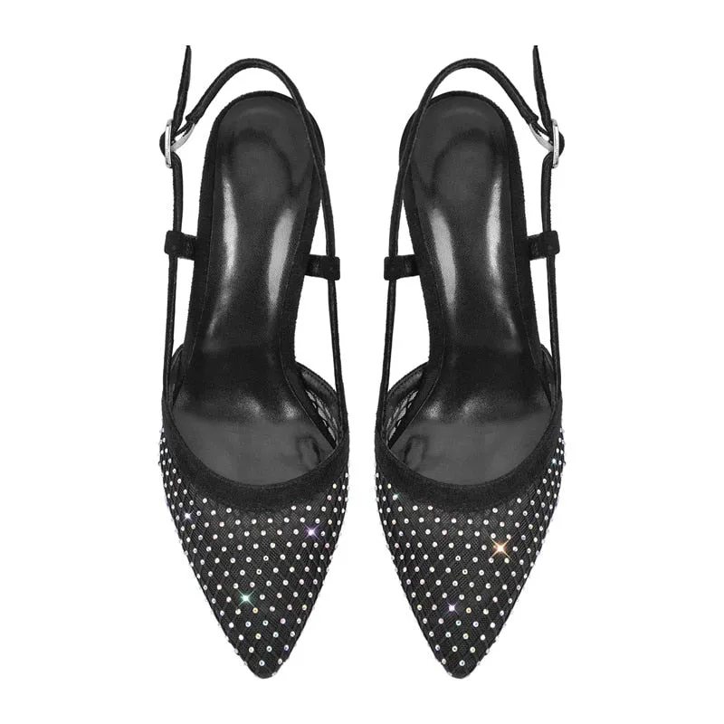 Fish Net Demand Decor Lace-Up Metal High Heels Sandals
