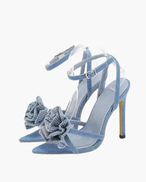 Flavie – Floral embellishment – Denim rose stiletto heels