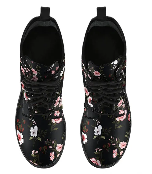 Floral Handcrafted Women's Vegan Leather Combat Boots