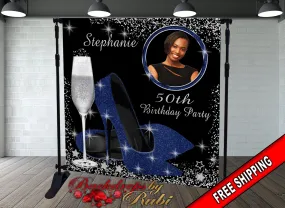High Heels Backdrop, High Heels Birthday Backdrop, High Heel Shoe Stiletto Backdrop, Fabulous Birthday Backdrop, High Heels Glitter Blue