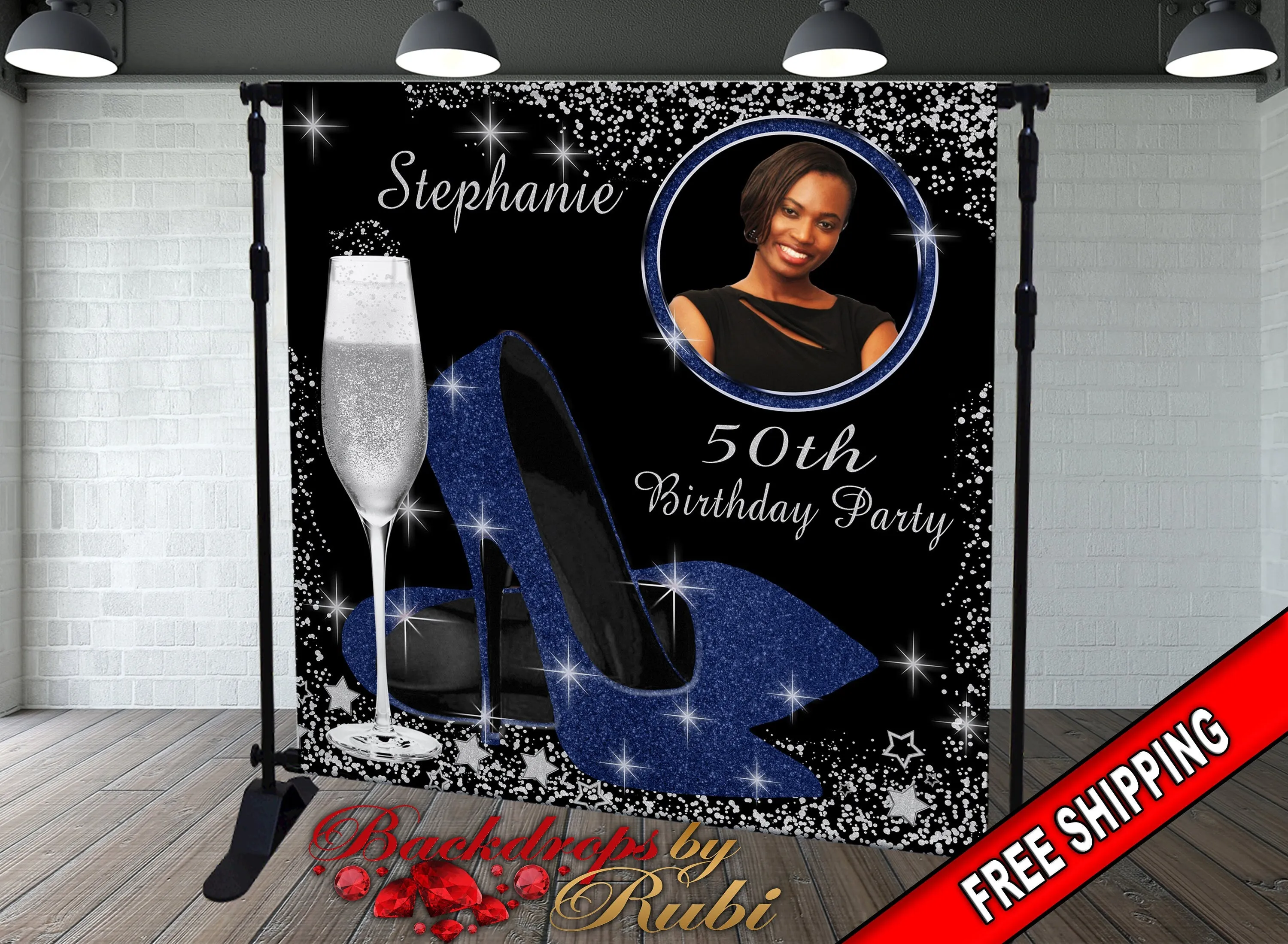 High Heels Backdrop, High Heels Birthday Backdrop, High Heel Shoe Stiletto Backdrop, Fabulous Birthday Backdrop, High Heels Glitter Blue