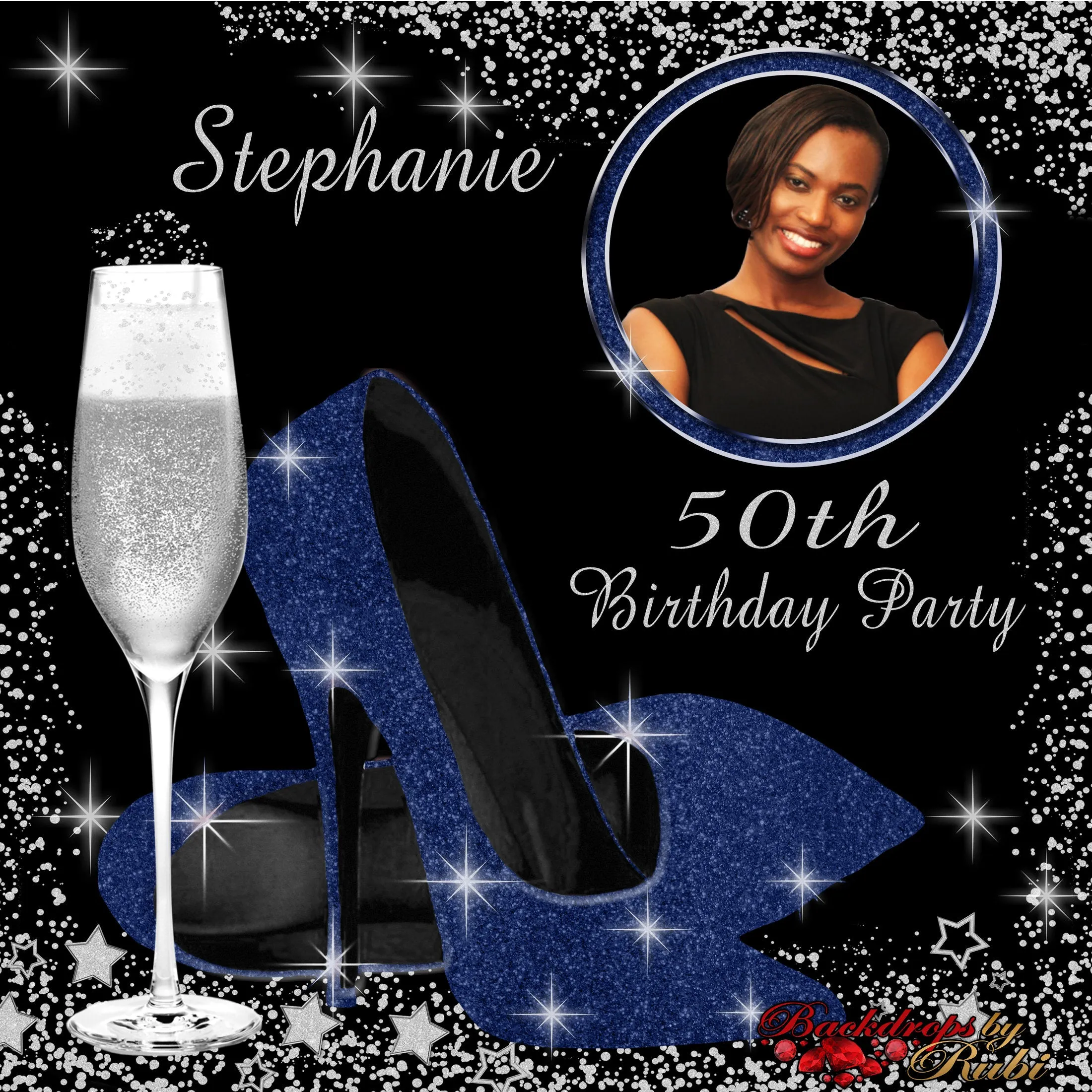 High Heels Backdrop, High Heels Birthday Backdrop, High Heel Shoe Stiletto Backdrop, Fabulous Birthday Backdrop, High Heels Glitter Blue