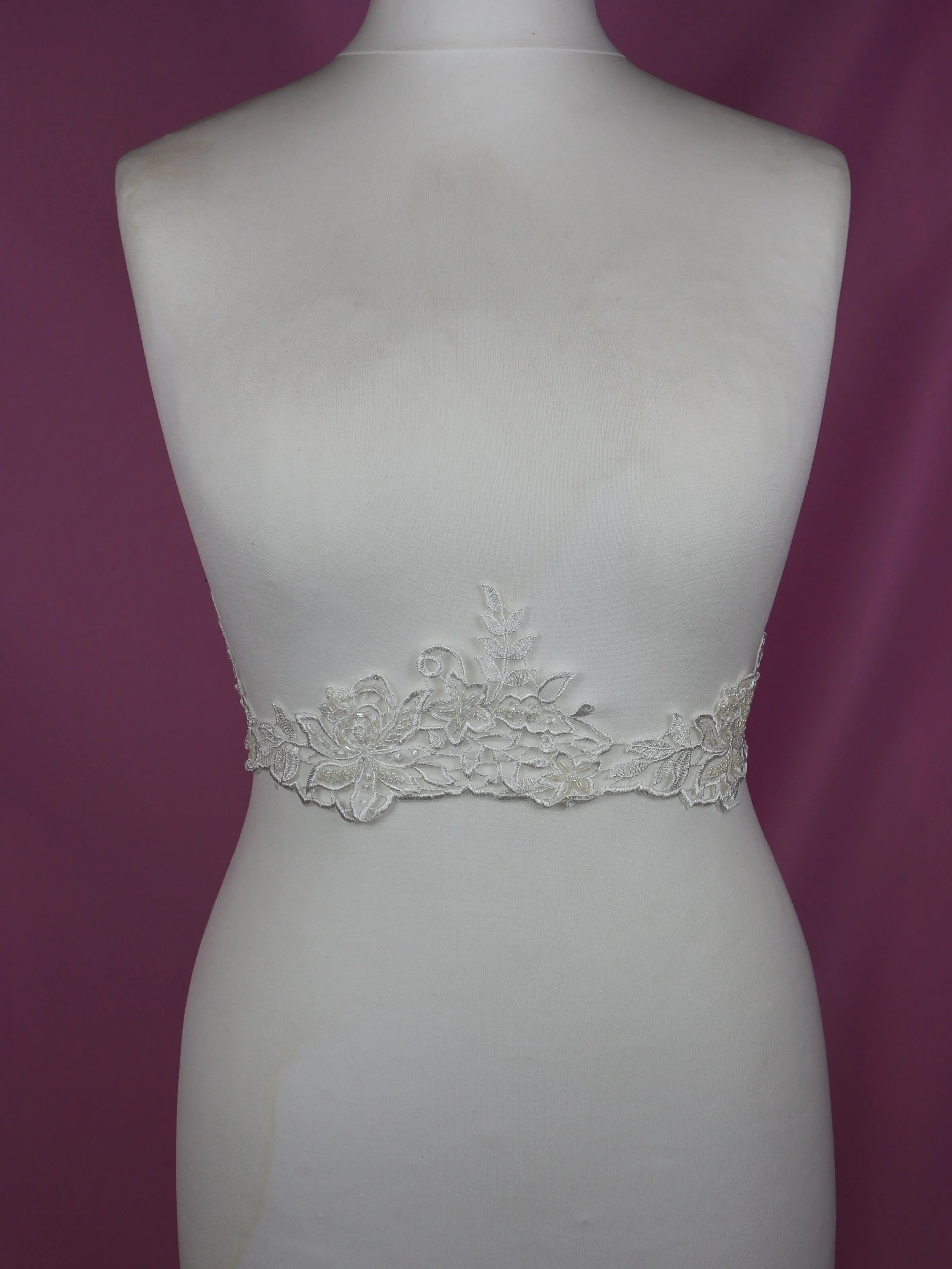 Ivory Embroidered Lace Trim with Beading - Kimberley
