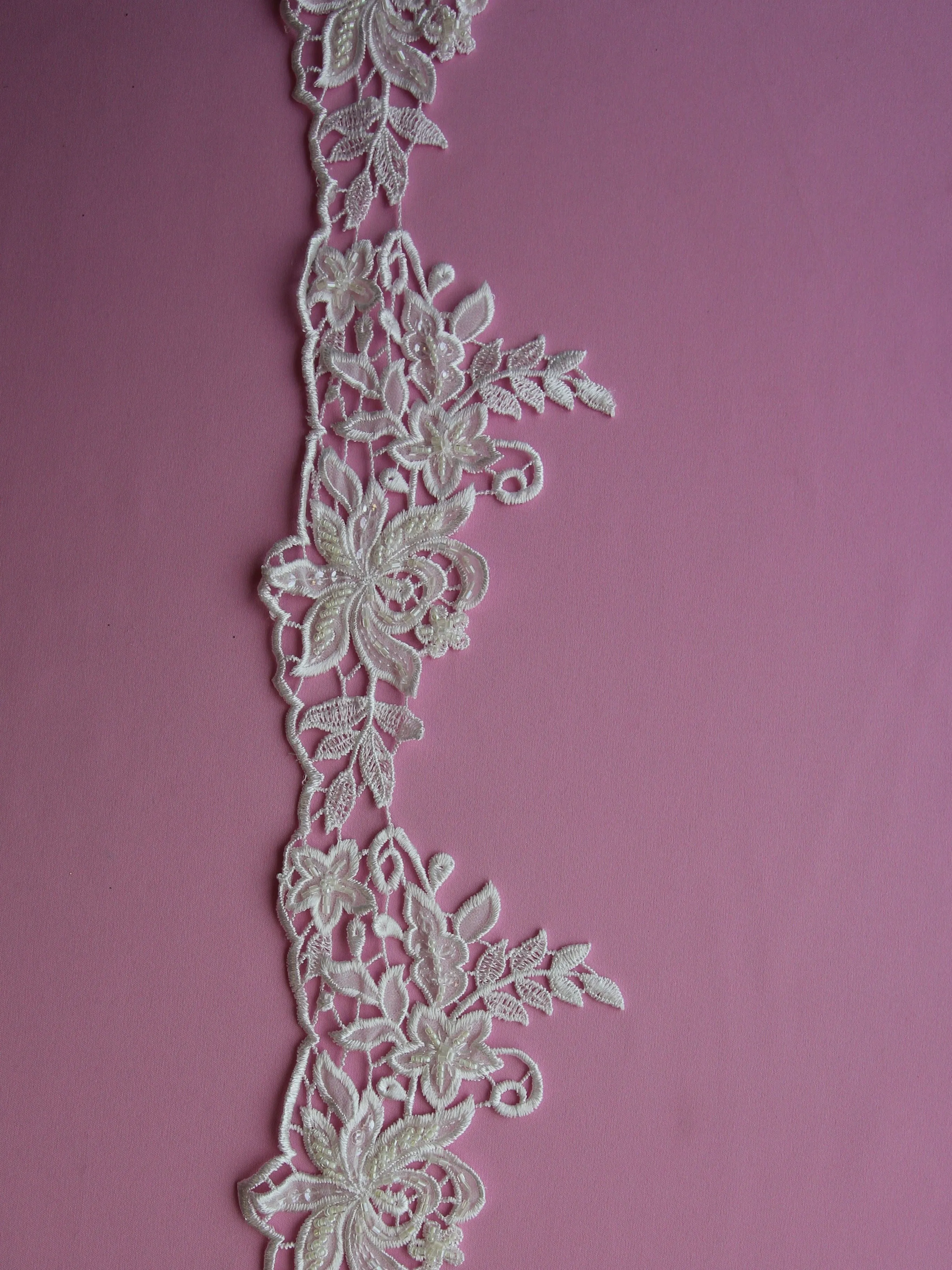 Ivory Embroidered Lace Trim with Beading - Kimberley