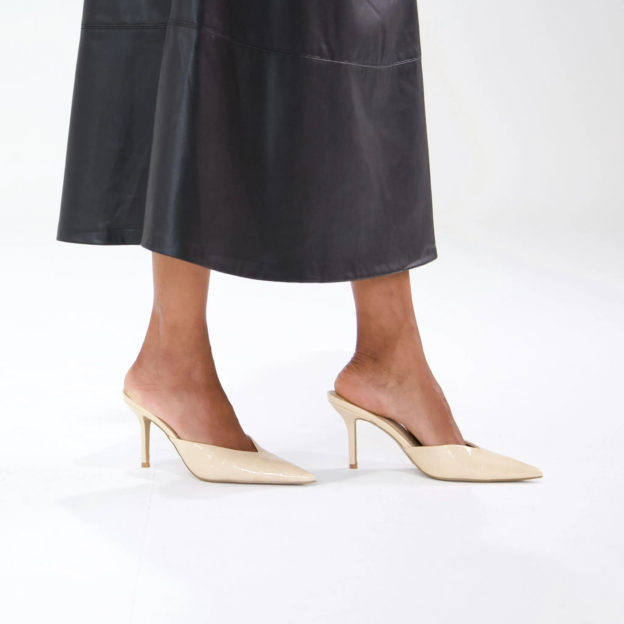 Karey Vanilla Patent Croc High Heels