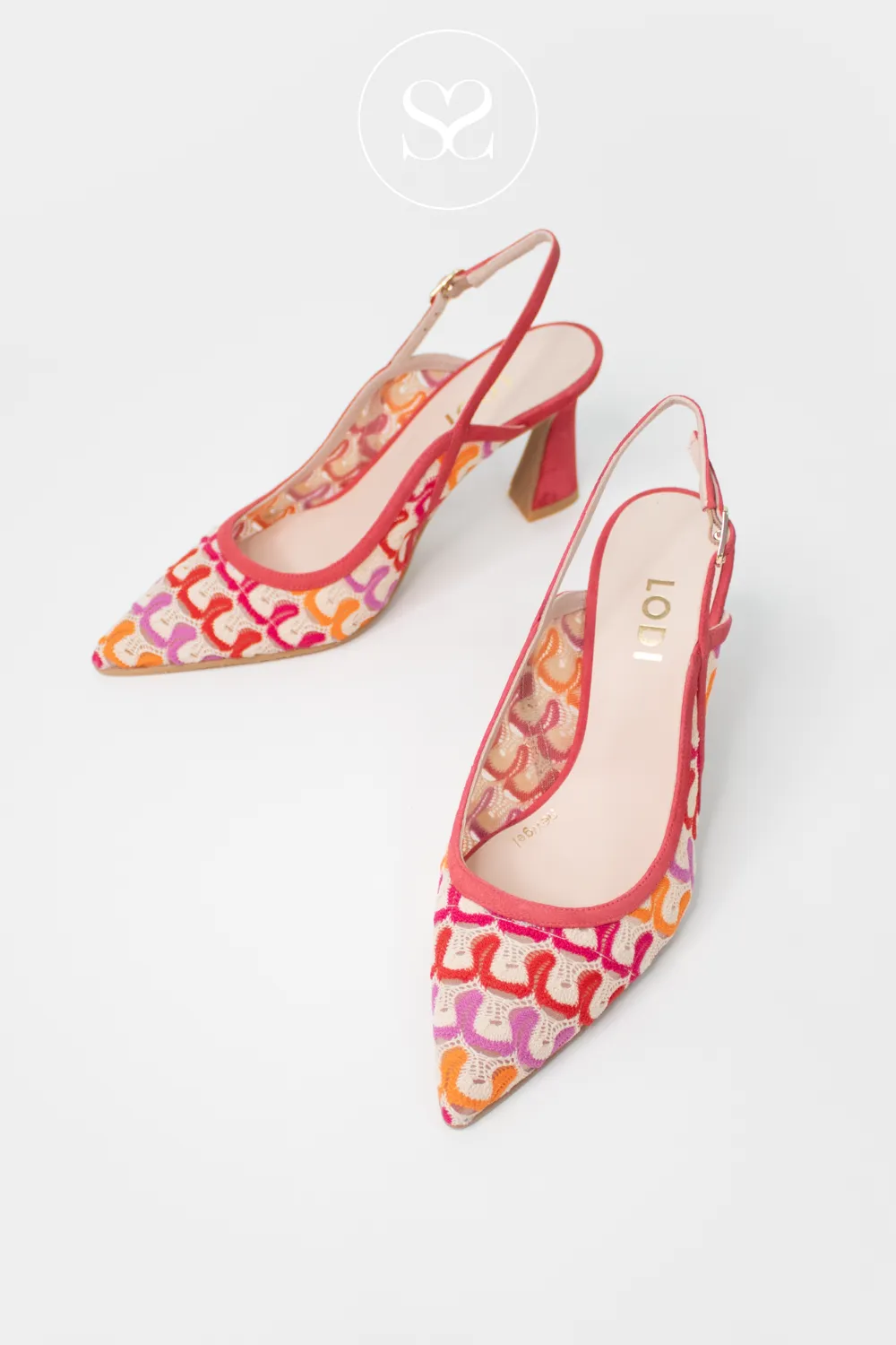 LODI RASERIA WOVEN PINK SLING BACK HEELS