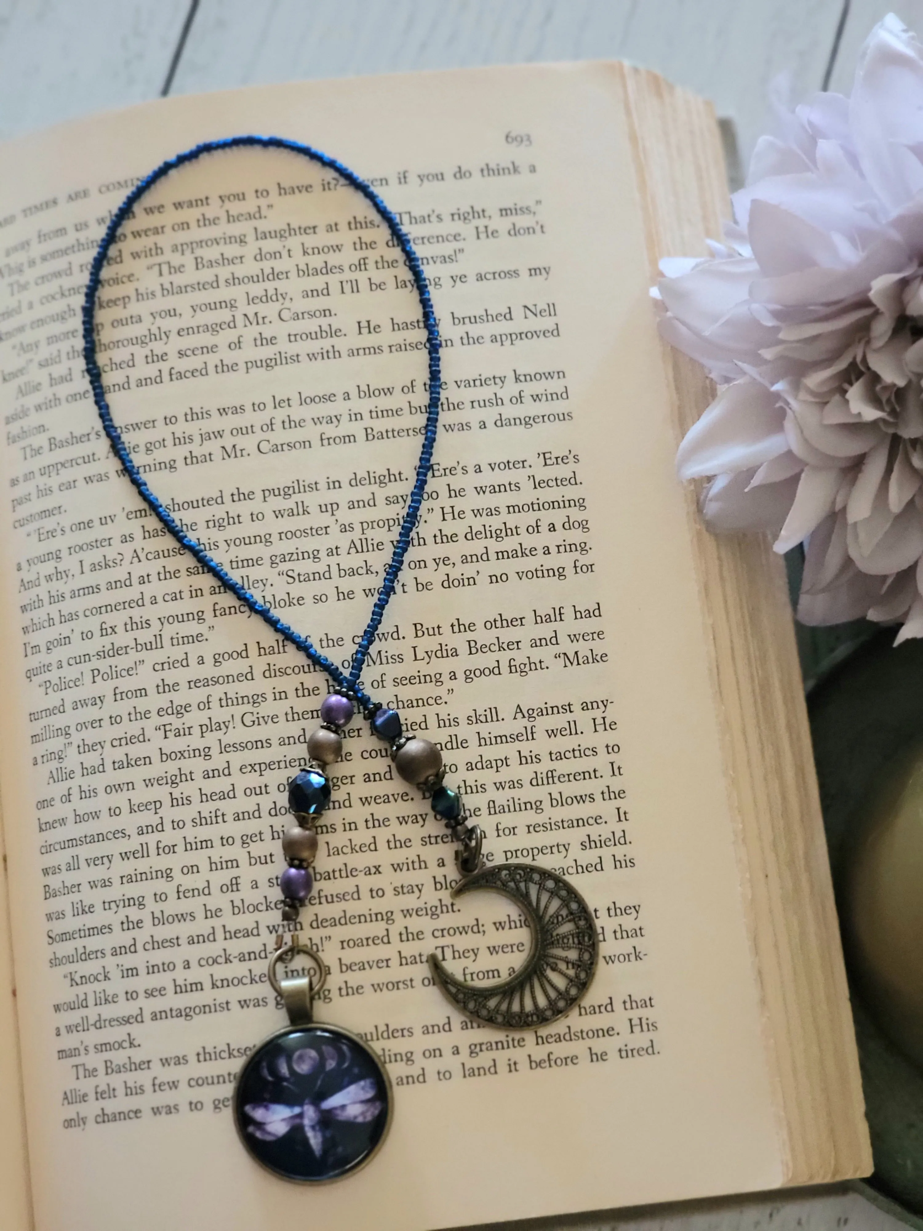 Luna Moth Moon Beaded Bookmark