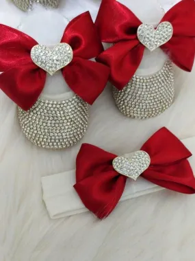Luxurious Bling Shoes and Headpiece Set - Sweet Heart Red