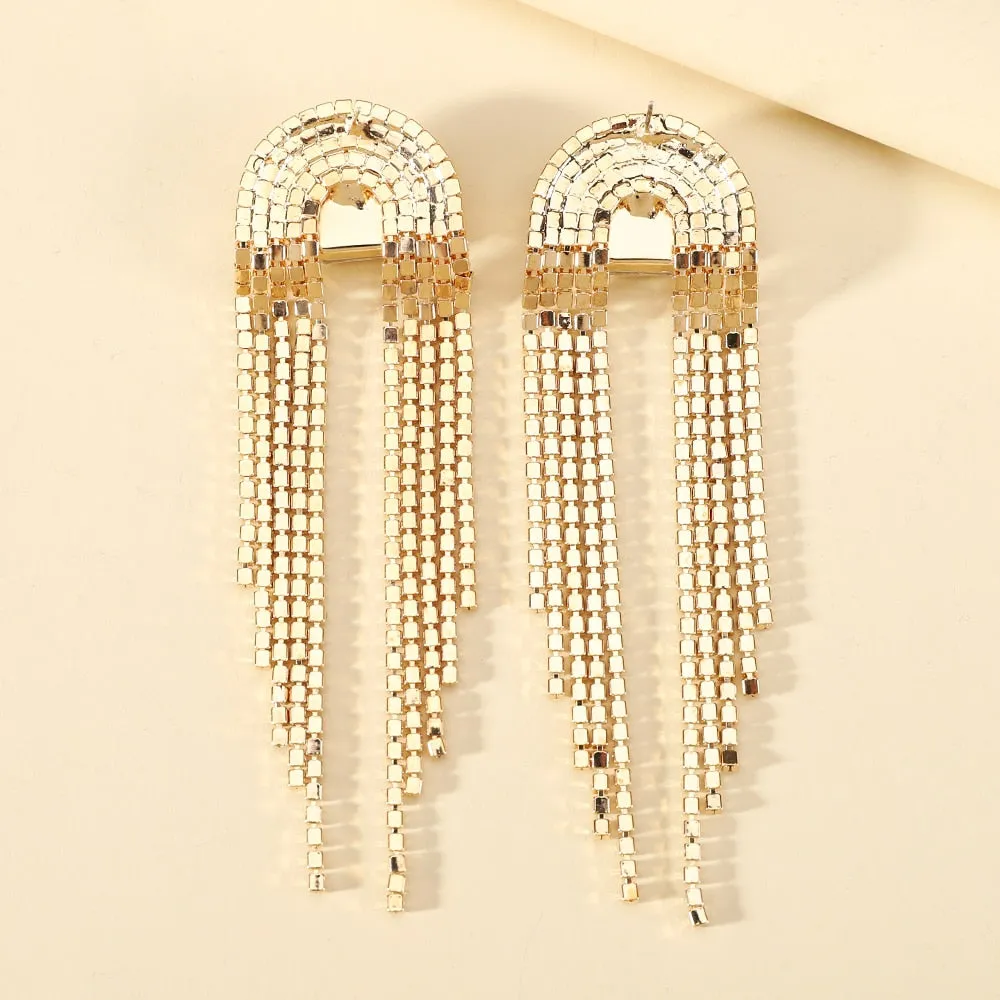 Luxury Jewelry Shiny Rhinestone Fairy Tassel Formal Unusual Hanging Earrings For Women