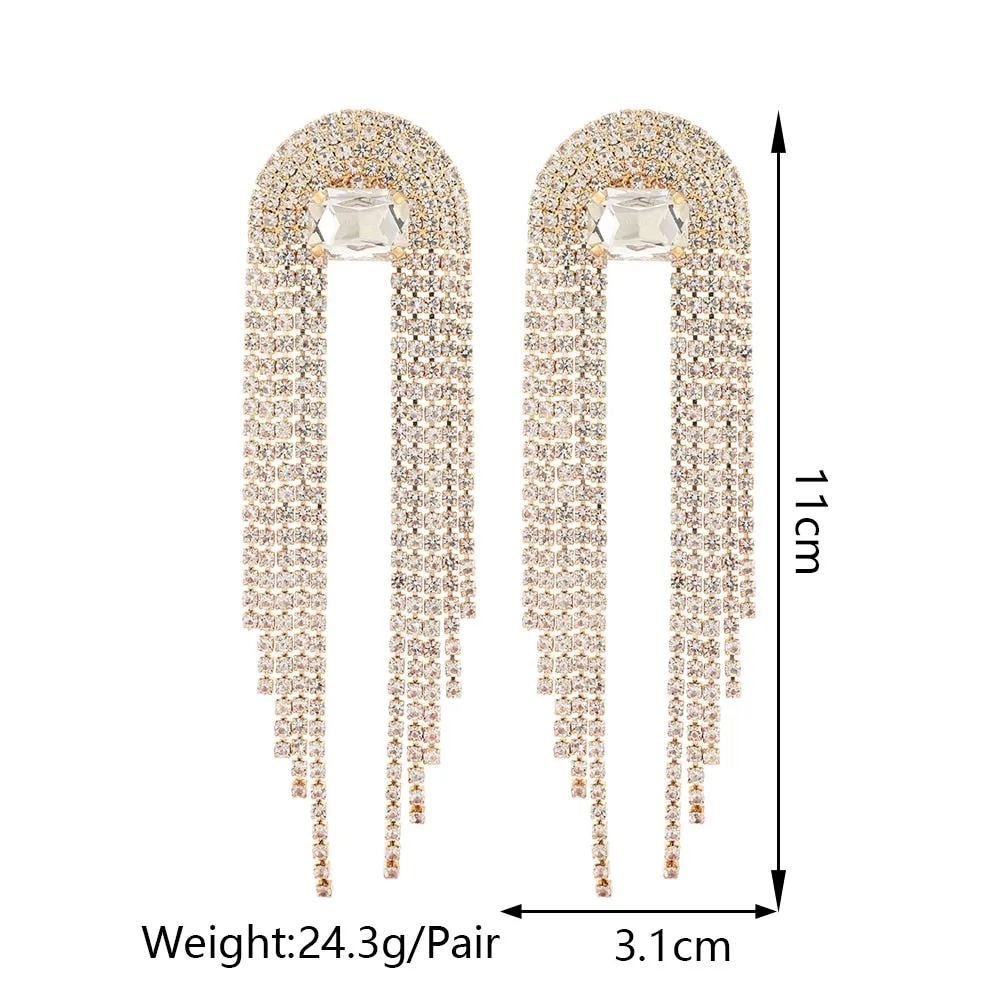 Luxury Jewelry Shiny Rhinestone Fairy Tassel Formal Unusual Hanging Earrings For Women