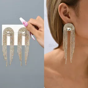 Luxury Jewelry Shiny Rhinestone Fairy Tassel Formal Unusual Hanging Earrings For Women