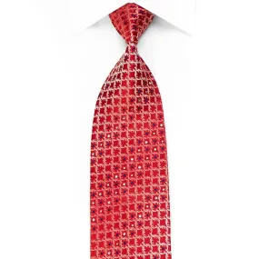 Maestro Men's Crystal Rhinestone Silk Necktie Cartouche On Red