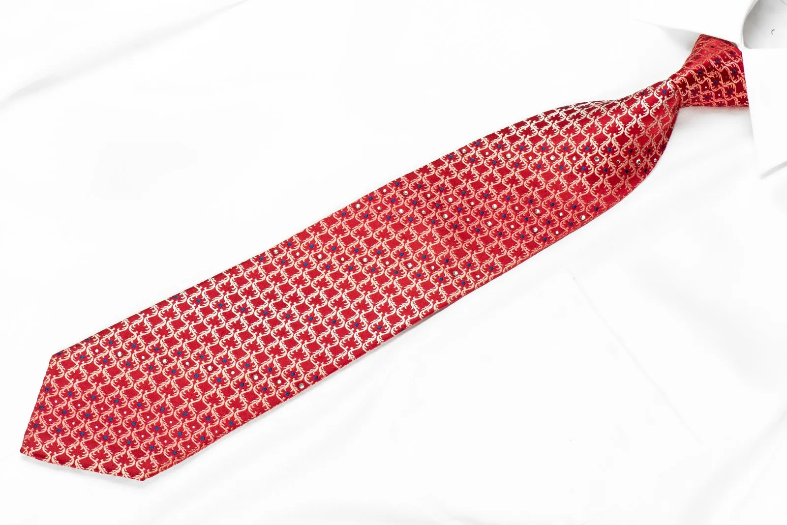 Maestro Men's Crystal Rhinestone Silk Necktie Cartouche On Red