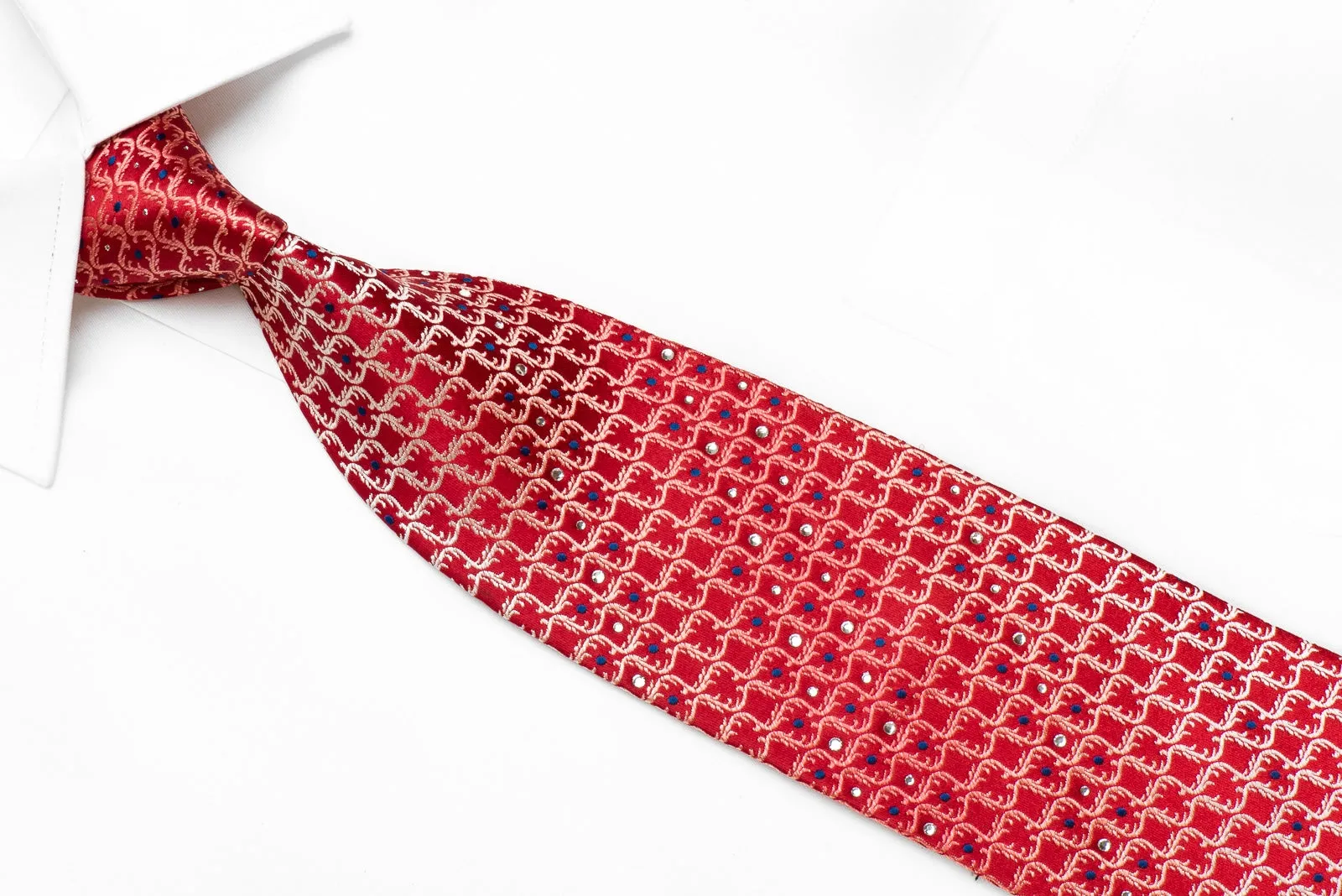 Maestro Men's Crystal Rhinestone Silk Necktie Cartouche On Red