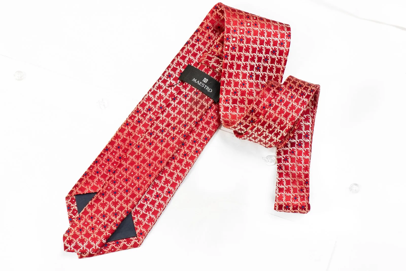 Maestro Men's Crystal Rhinestone Silk Necktie Cartouche On Red