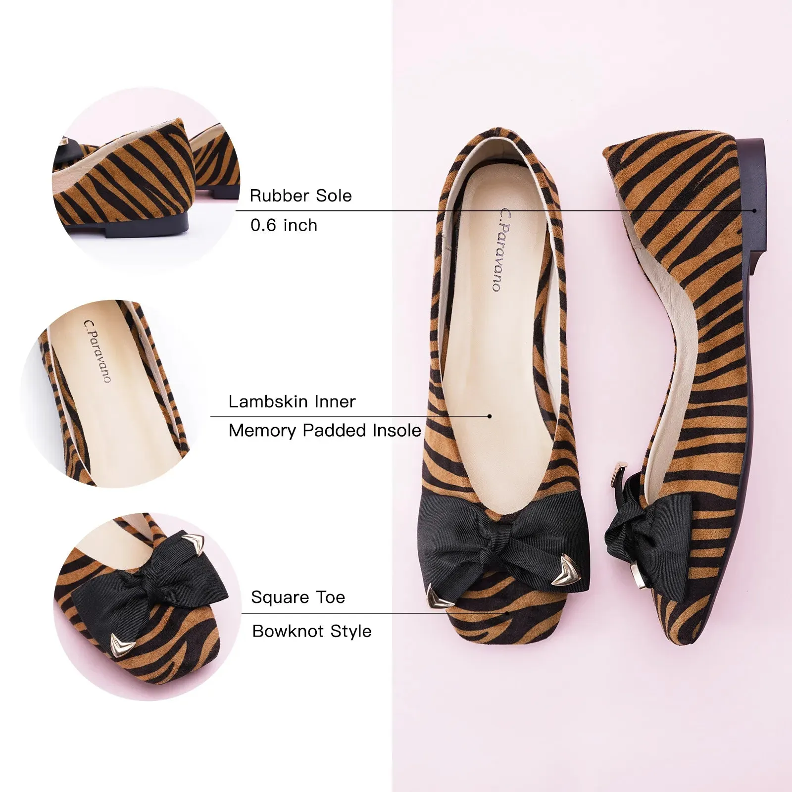 Metal Bowknot Square Flats Tiger