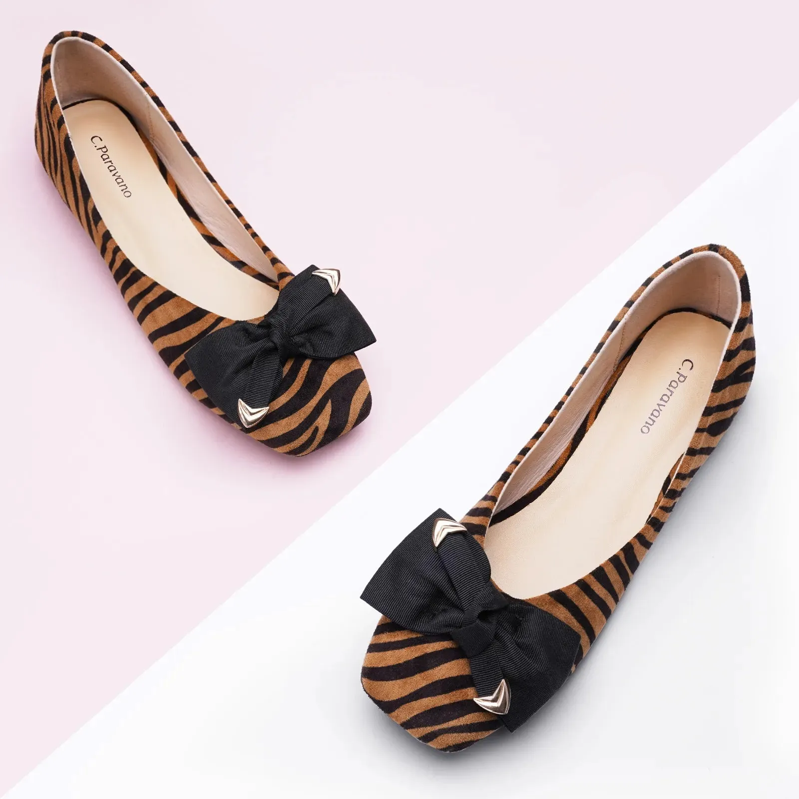 Metal Bowknot Square Flats Tiger