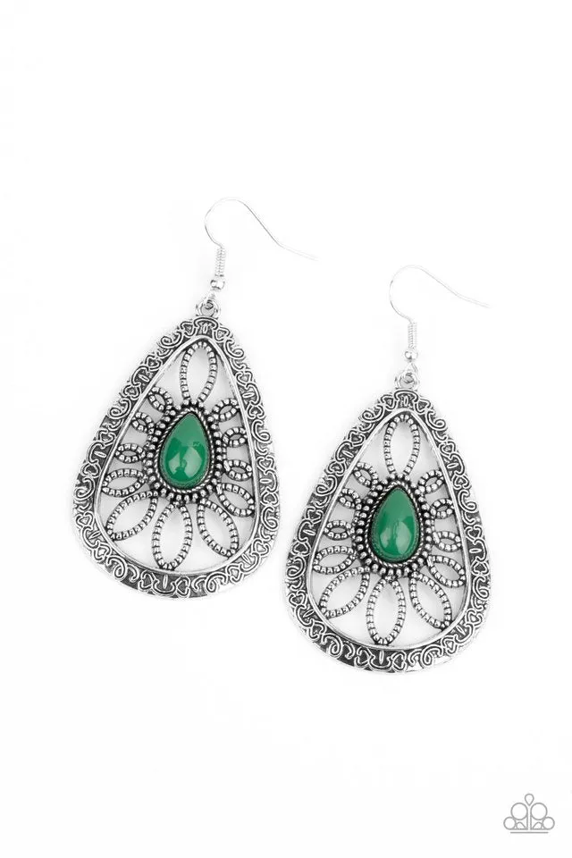Paparazzi Earring ~ Floral Frill - Green