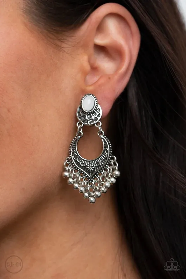 Paparazzi Summery Gardens - White Clip On Earring