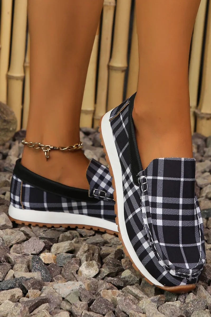 Plaid Round Toe Slip-Ons