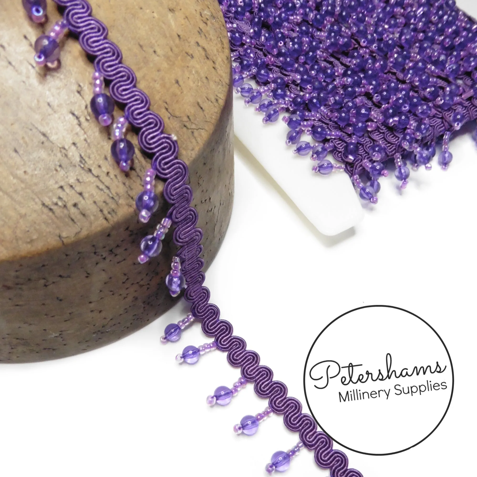 Round Bead Fringe on Wavy Gimp Braid Trim - 1m