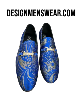 Royal and Gold Paisley Men's Slip-On Shoes Fashion Design Gold Buckle SH3573-8