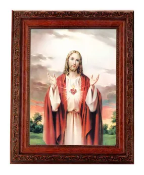 Sacred Heart of Jesus Picture in Mahogany Frame - 6" X 8"