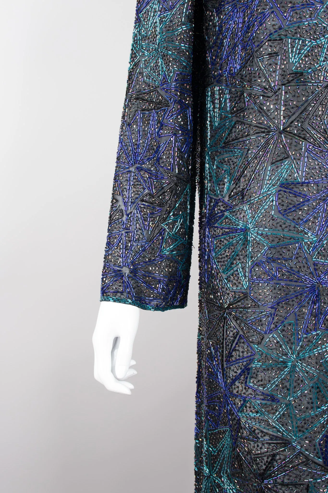 Sheer Blue Beaded Shift Gown