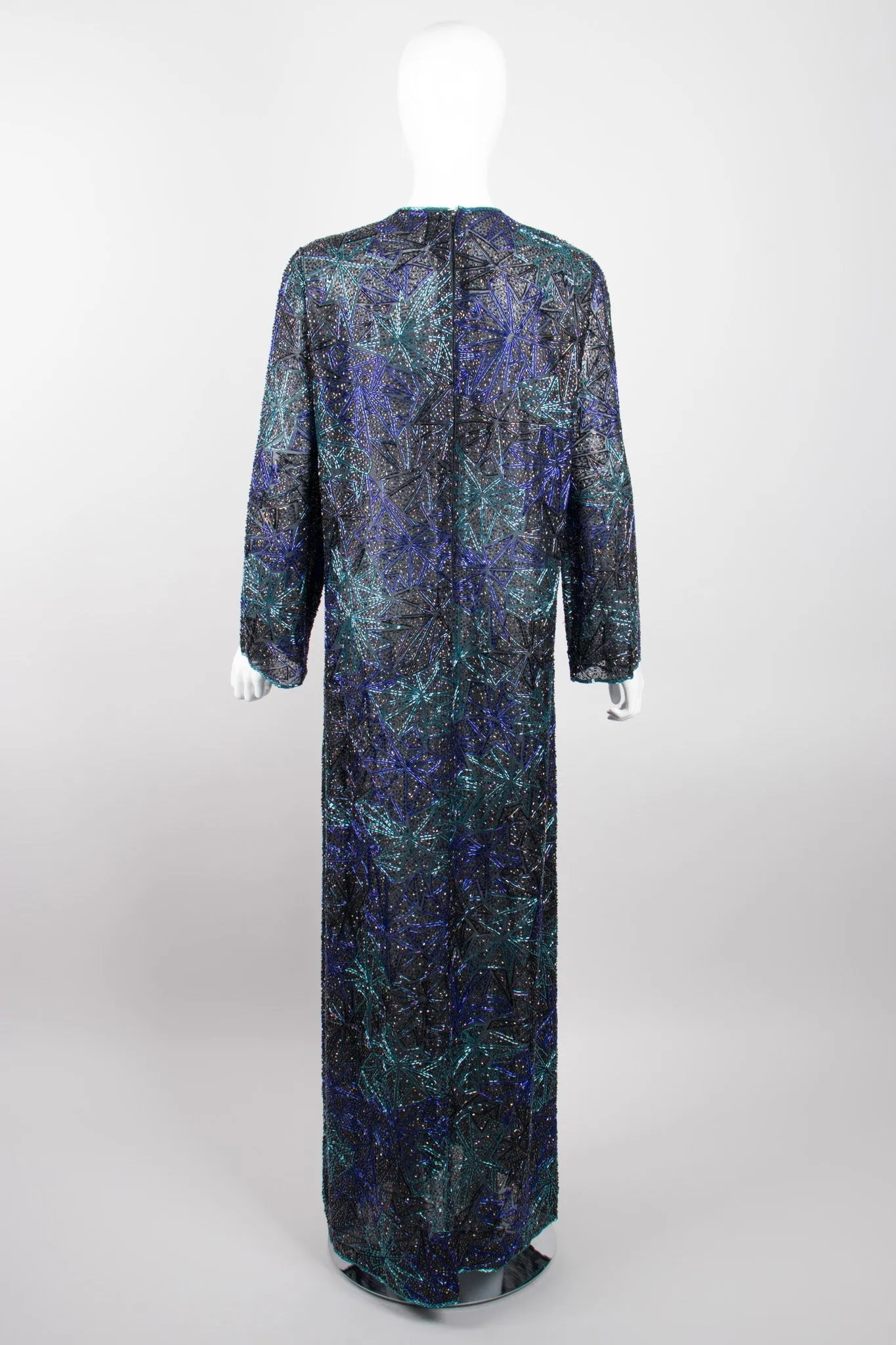 Sheer Blue Beaded Shift Gown