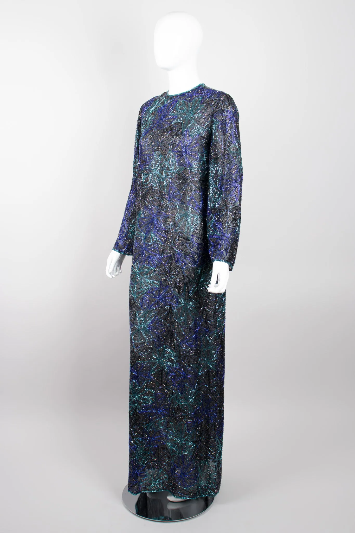 Sheer Blue Beaded Shift Gown
