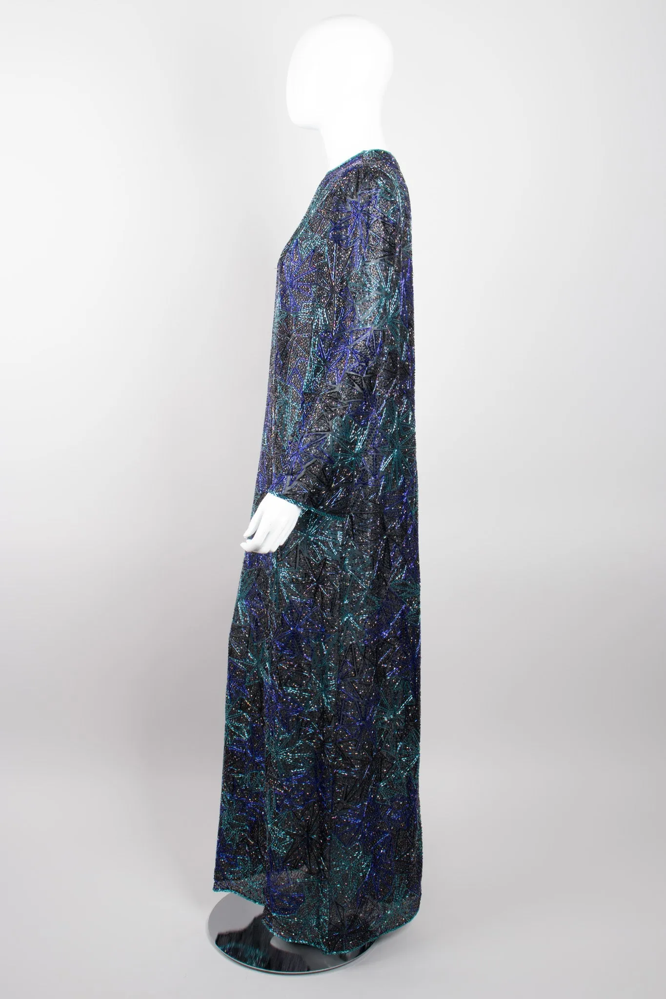 Sheer Blue Beaded Shift Gown