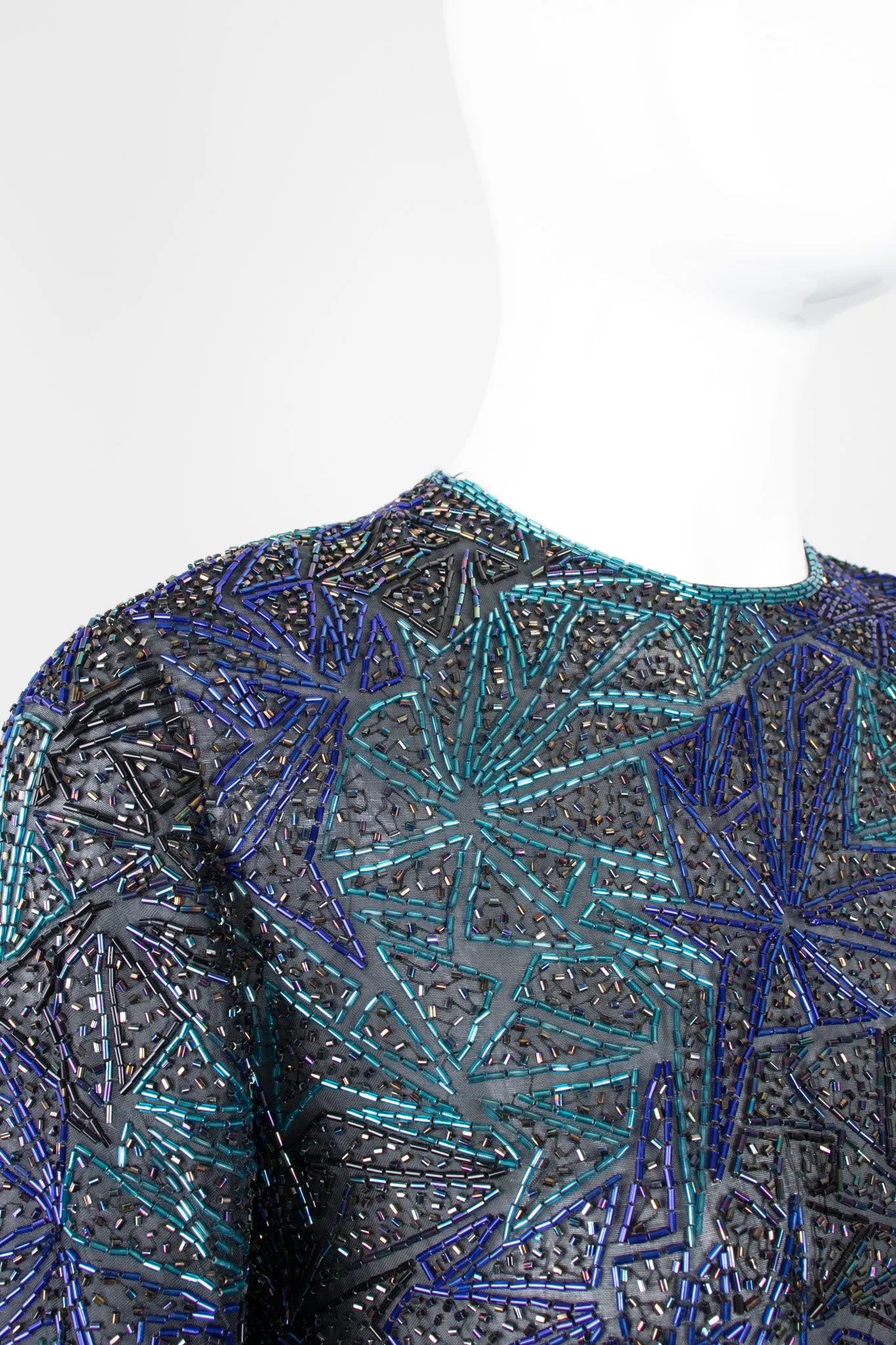 Sheer Blue Beaded Shift Gown