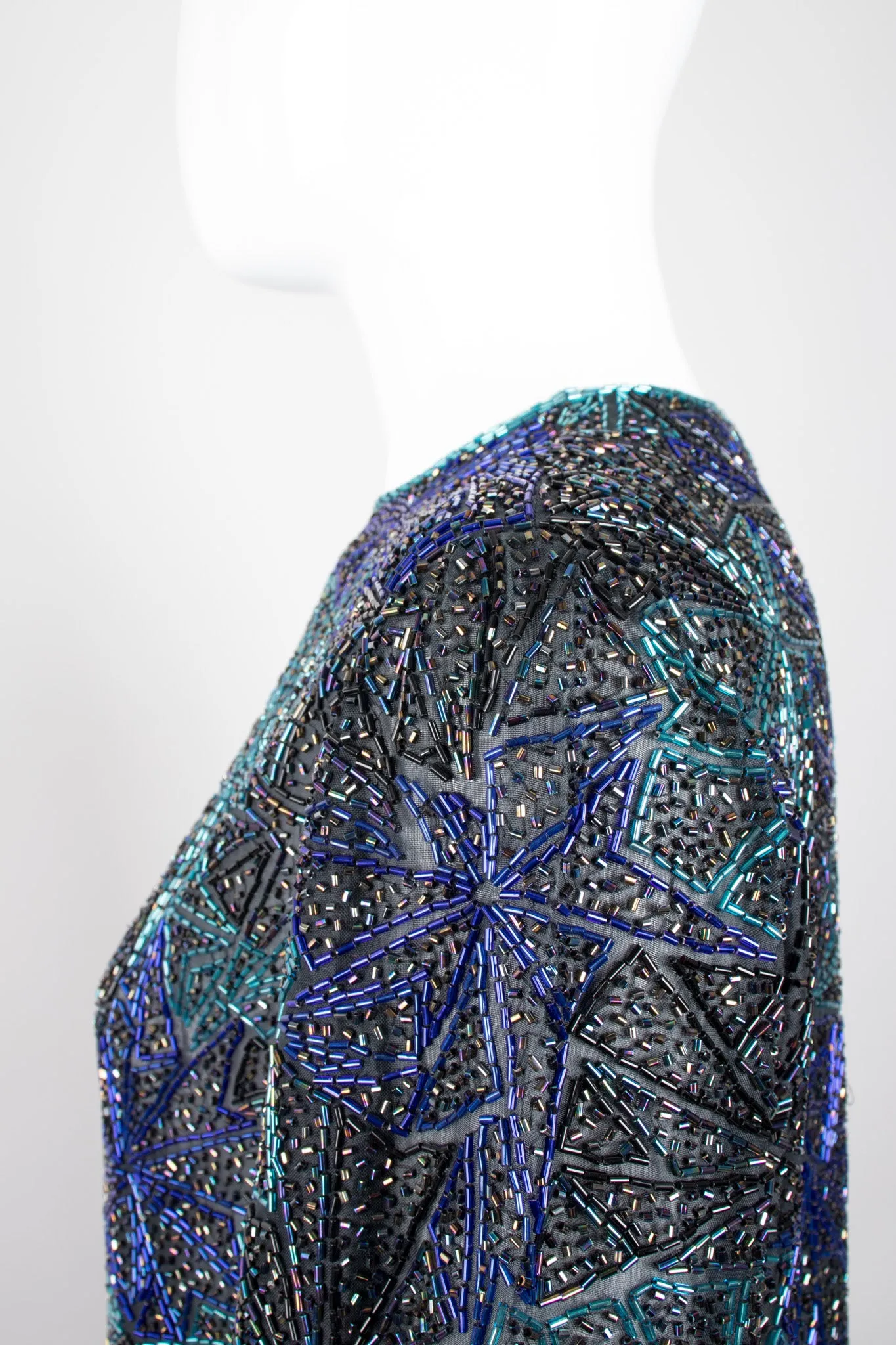 Sheer Blue Beaded Shift Gown