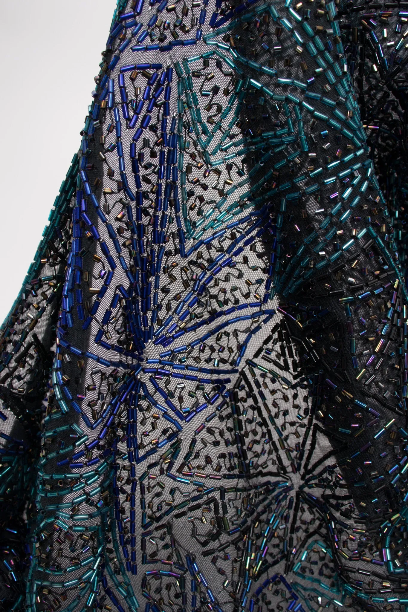 Sheer Blue Beaded Shift Gown
