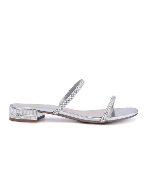 Silver Embellished Strappy Flats