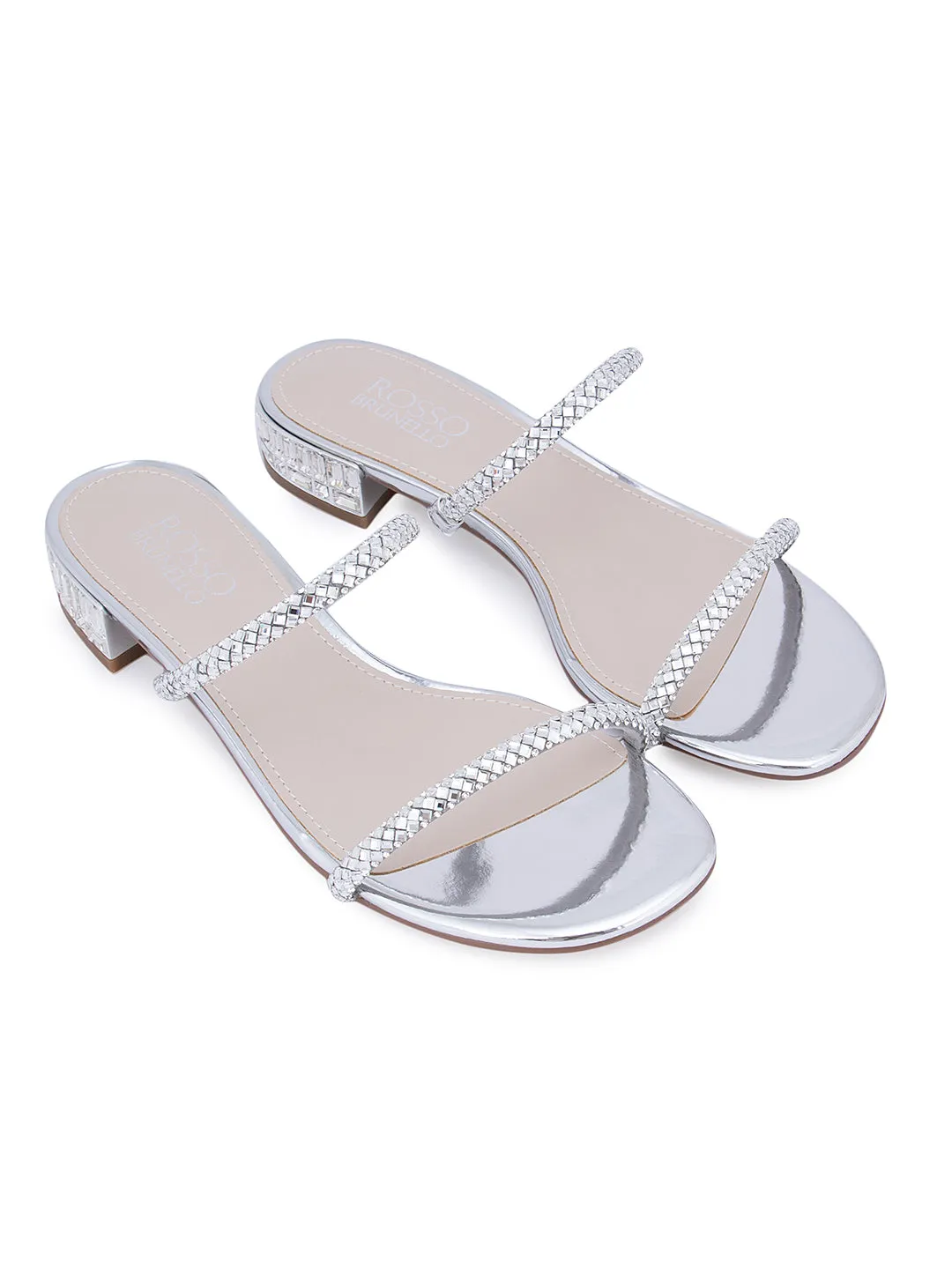 Silver Embellished Strappy Flats