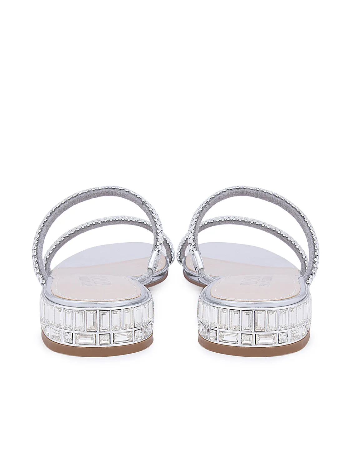 Silver Embellished Strappy Flats