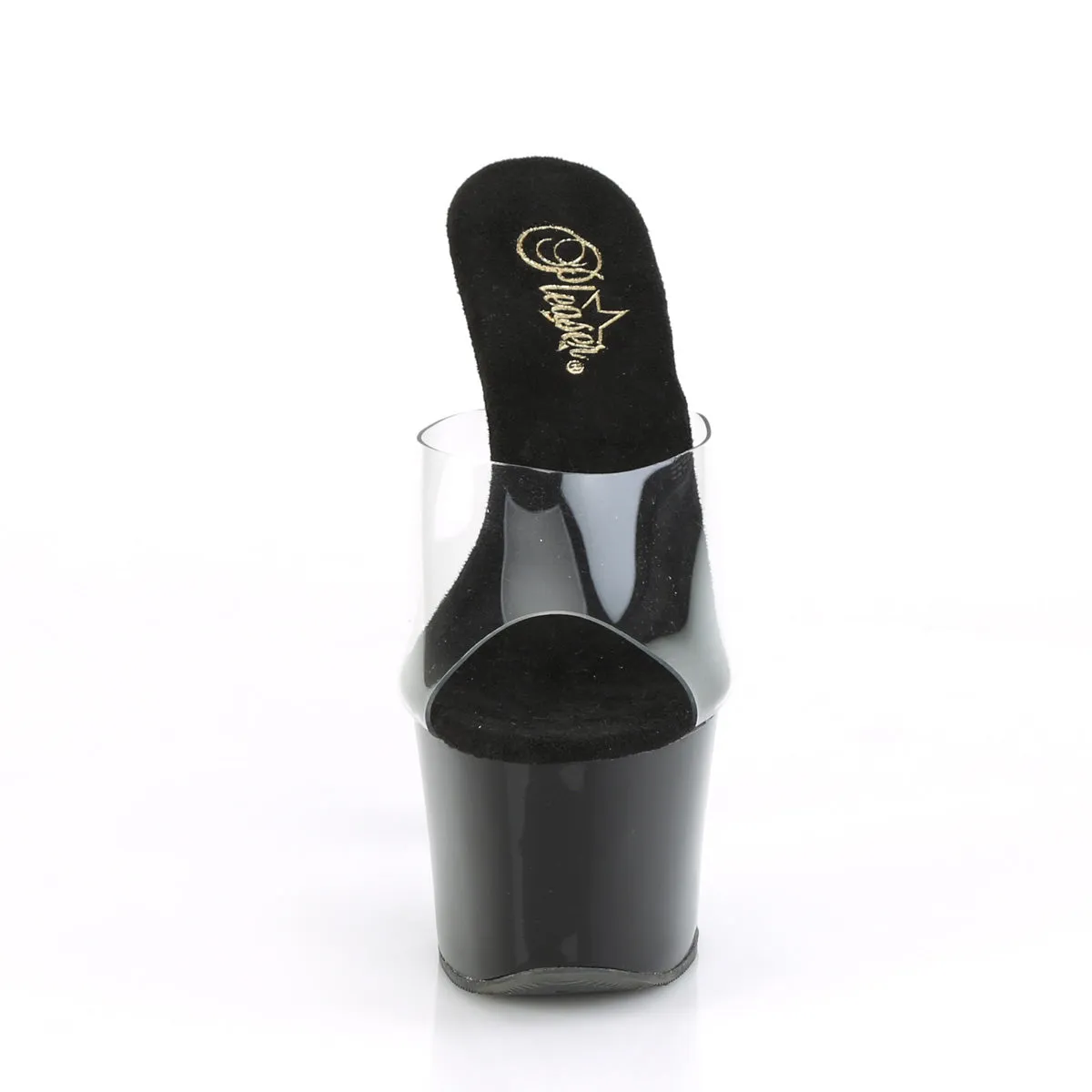SKY-301CRS 7" Heel Clear & Black Silver Stripper Shoes