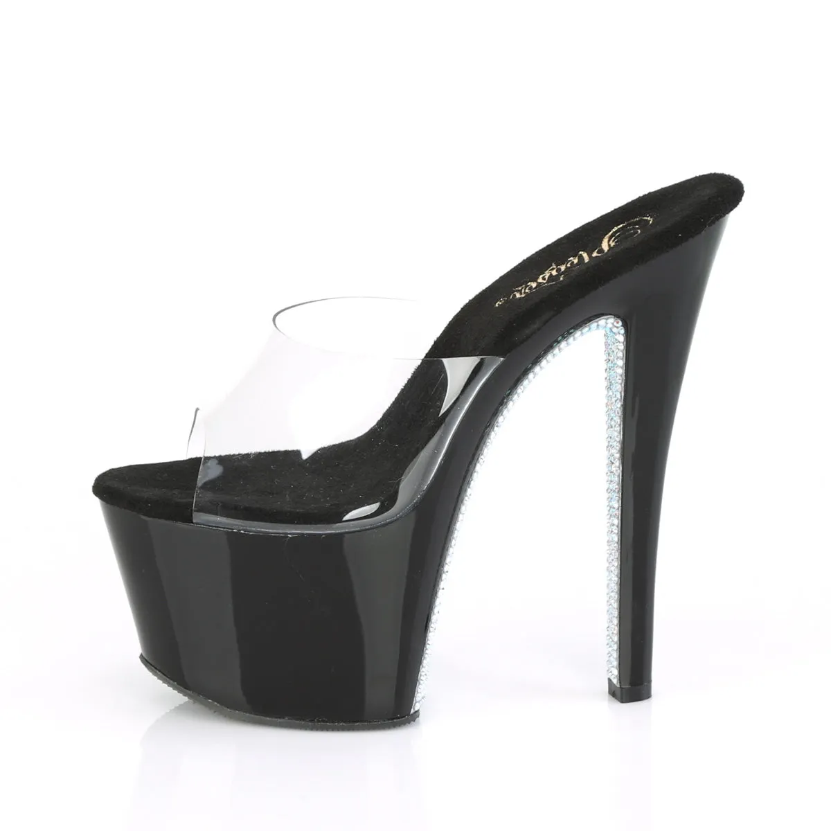 SKY-301CRS 7" Heel Clear & Black Silver Stripper Shoes