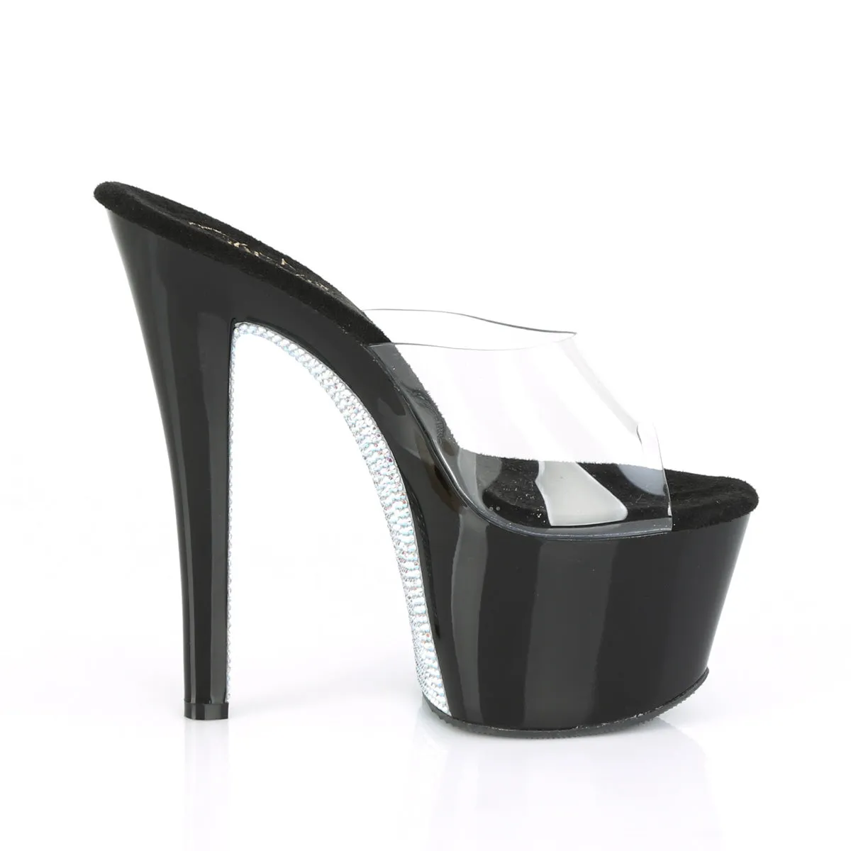 SKY-301CRS 7" Heel Clear & Black Silver Stripper Shoes