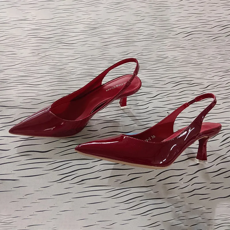 Solid color temperament pointed high heels