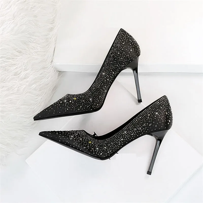 Soulmates Bridal Shop /  Rhinestone Pointed Toe Stiletto Satin Rhinestone Wedding Heels