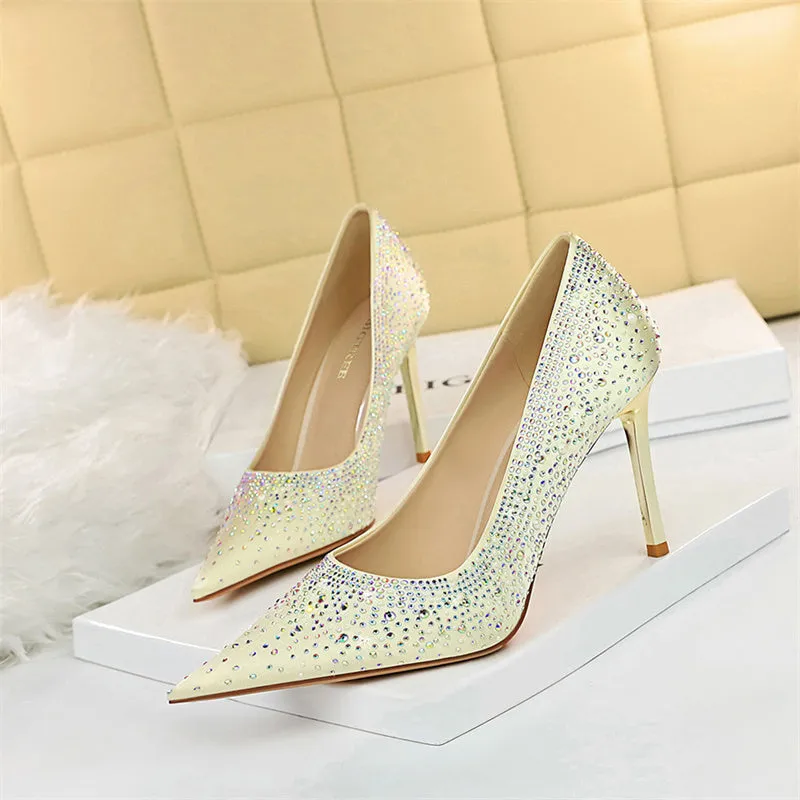 Soulmates Bridal Shop /  Rhinestone Pointed Toe Stiletto Satin Rhinestone Wedding Heels