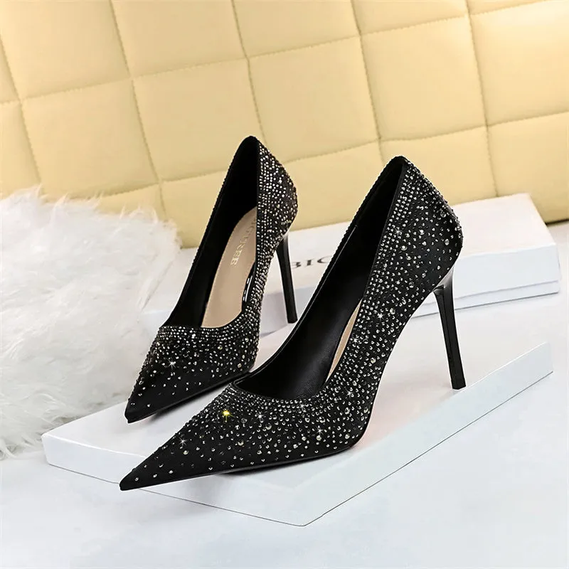 Soulmates Bridal Shop /  Rhinestone Pointed Toe Stiletto Satin Rhinestone Wedding Heels