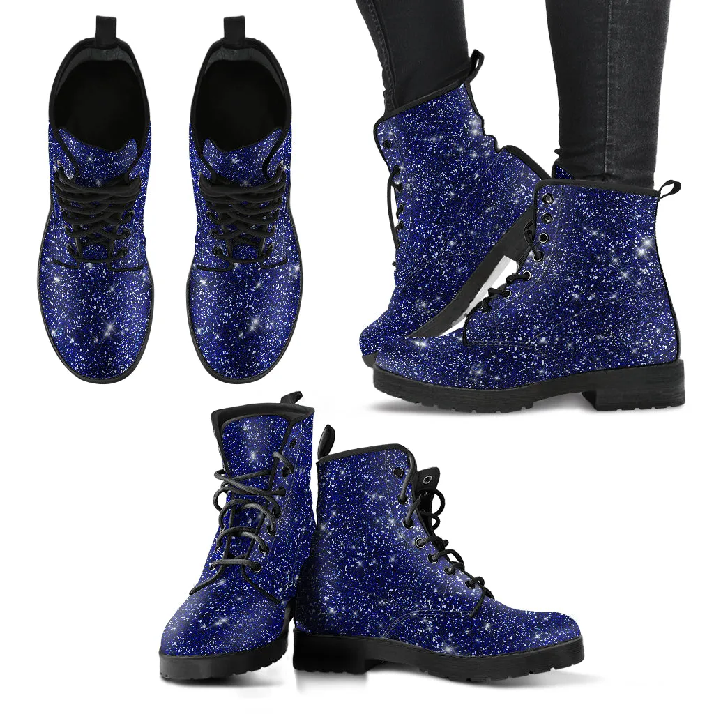 Twinkle Twinkle Little Star - Midnight Blue Women's Vegan Leather Combat Boots
