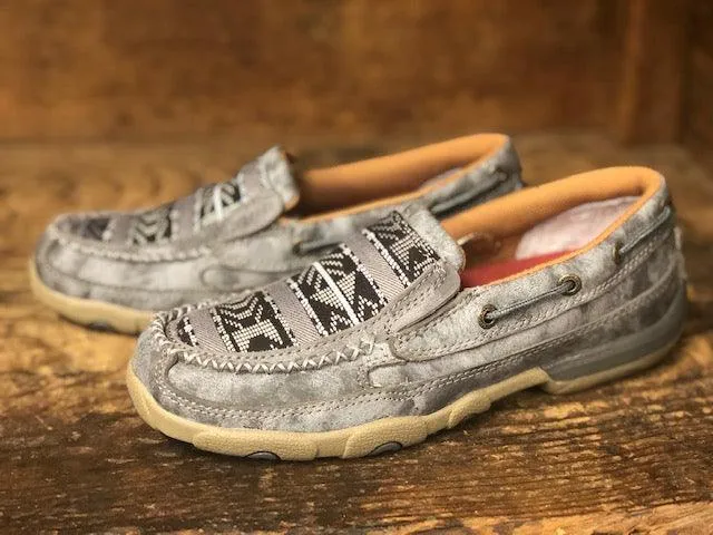 Twisted X Women's Grey Aztec Slip On Driving Mocs WDMS012