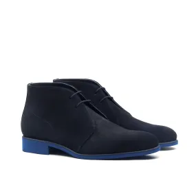 Unique Handcrafted Navy Blue Lux Suede Chukka Boot
