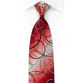Valentino Rich Men's Crystal Rhinestone Necktie Black Geometric Circles On Red