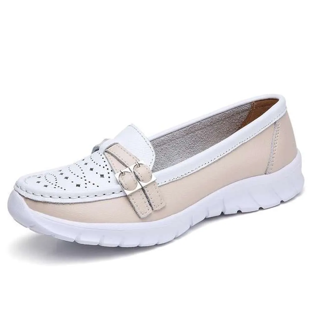 Women Genuine Leather Flats Moccasin Loafers Slip On Hollow EVA Shoes